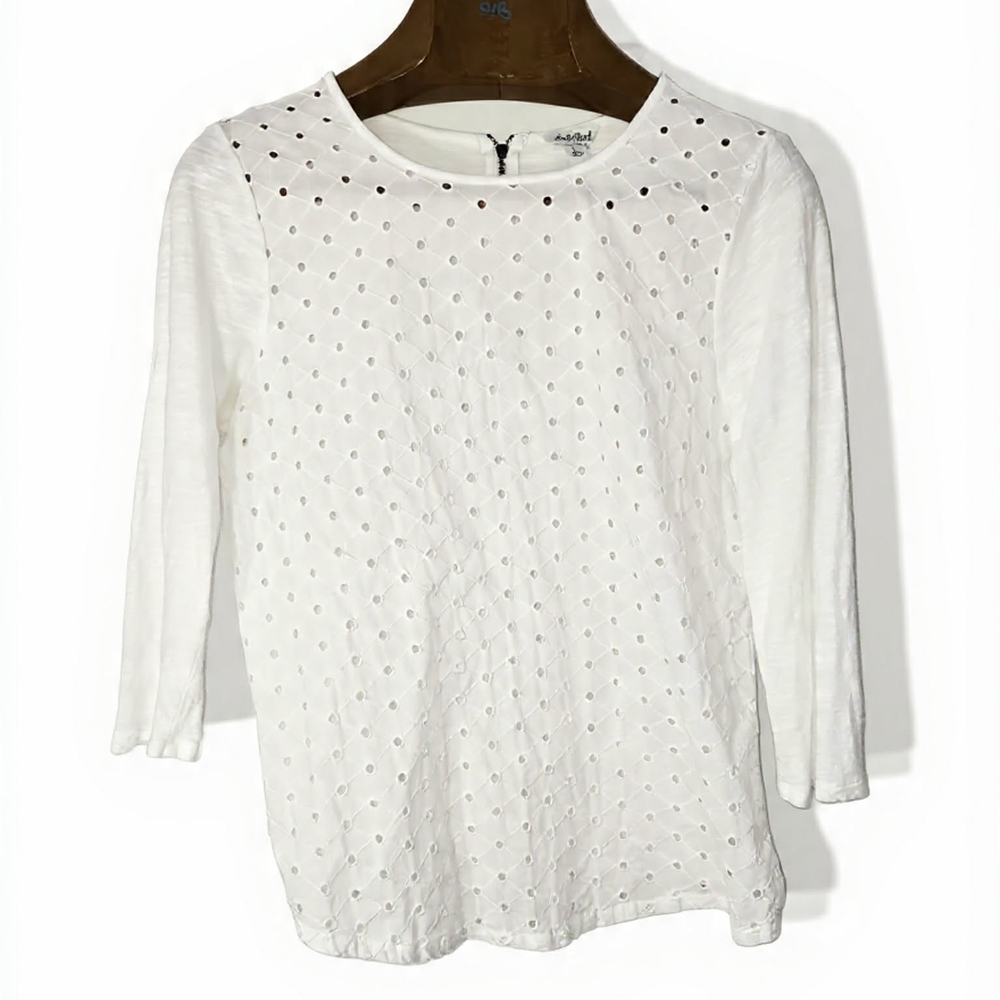 Lucky Brand Ivory Eyelet Top Peasant Prairie Cottagecore‎ Bohochic